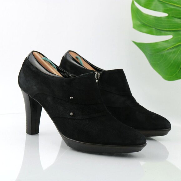 Aquatallia Womens Boot Size 8.5 Waterproof Black Suede Block Heel Bootie Shootie - Picture 2 of 12